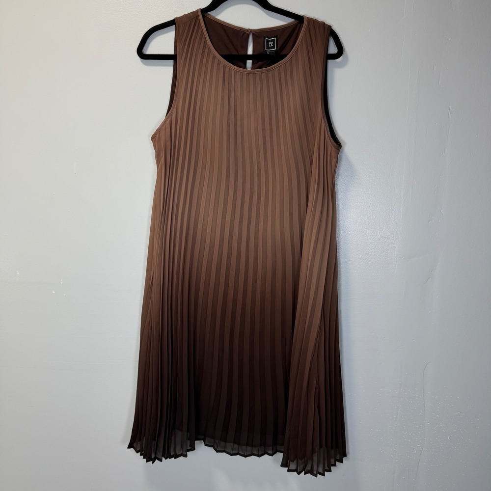 RM LL Brown Ombré Pleated Sleeveless Shift Dress Size 16 Keyhole‎ Back WPL